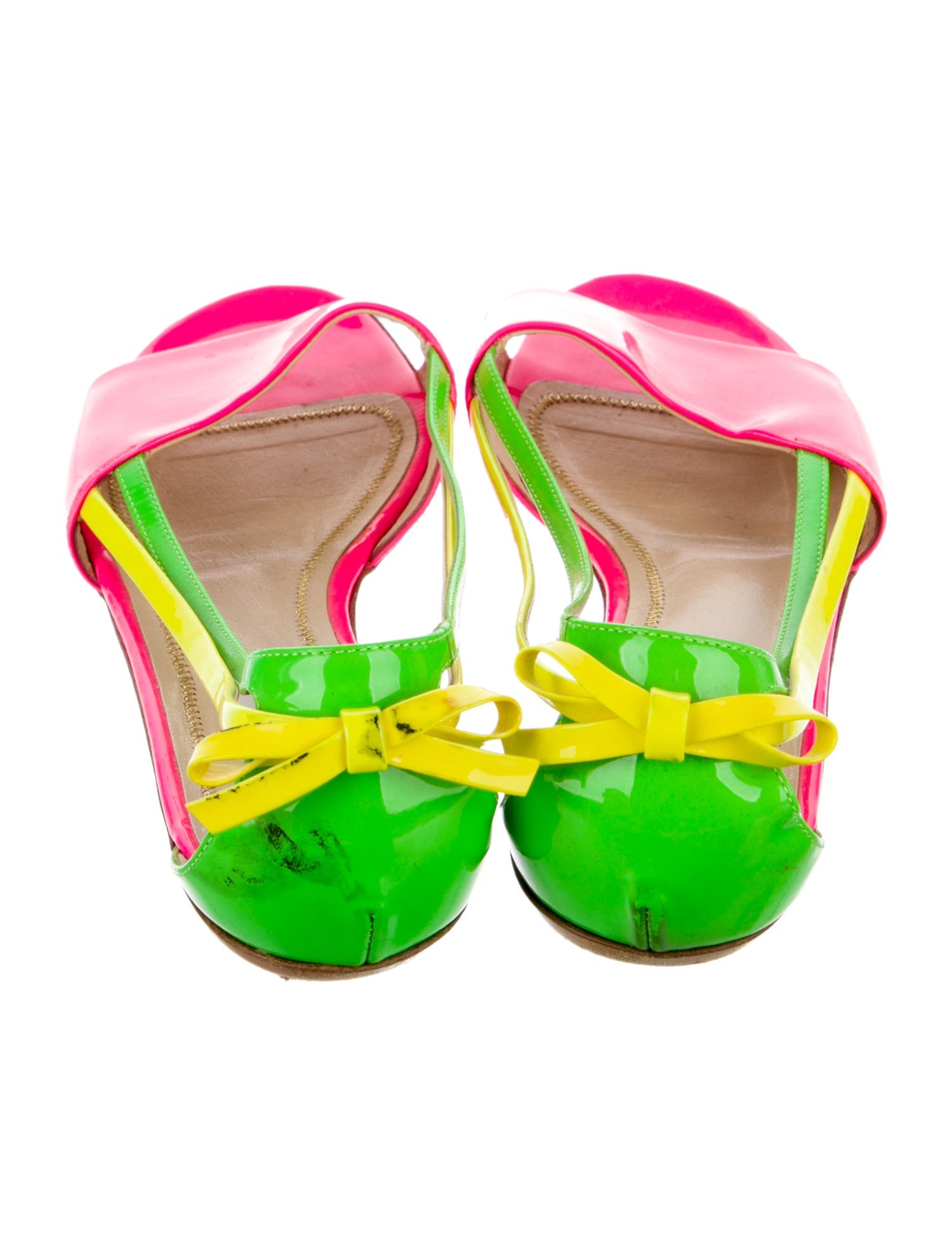 Moschino Patent Leather Colorblock Pattern Slingback Sandals